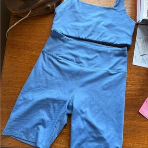 Girlfriend Collective Blue Ribbed Set